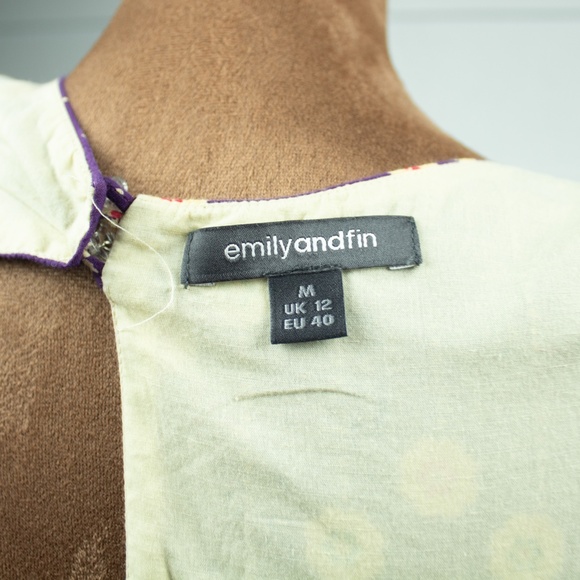 Emily & Fin Purple Floral Cotton Fit & Flare Dress M Lined Pockets Keyhole Back - Picture 8 of 10